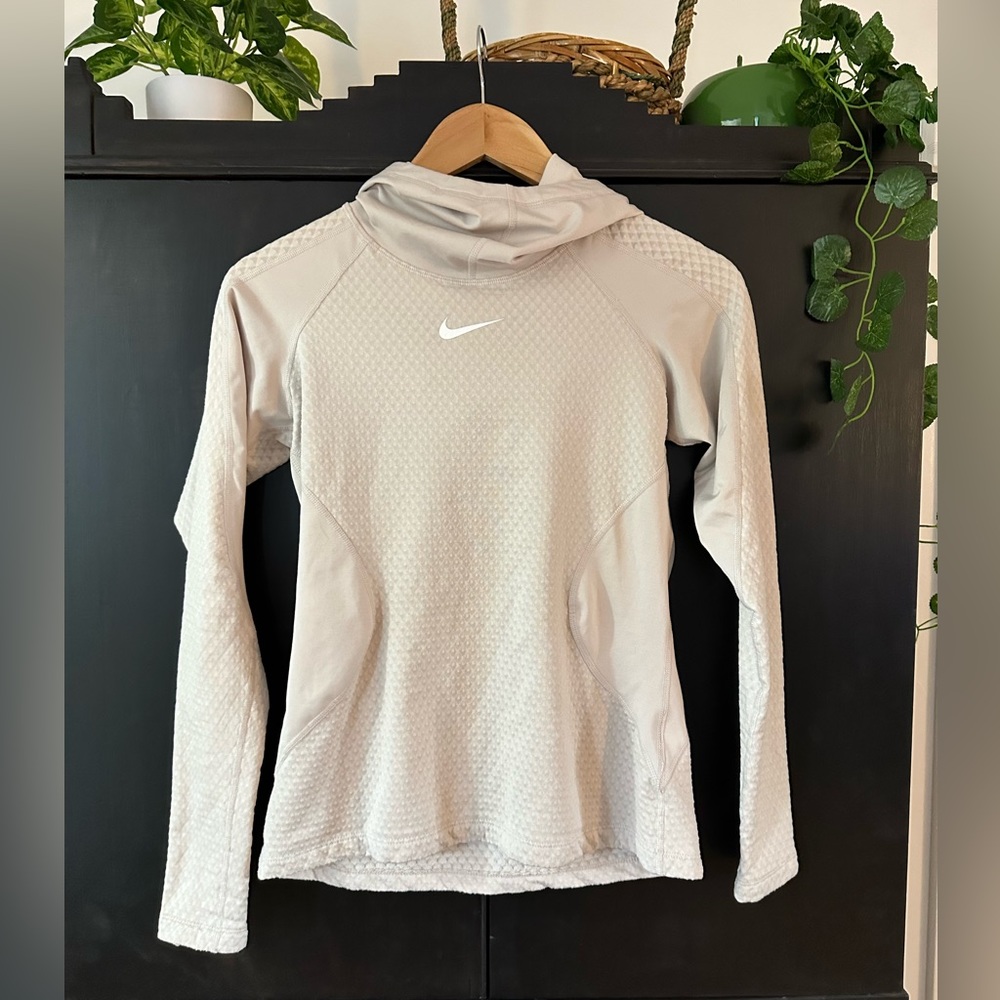 Nike Pro Hyperwarm women sweatshirt hoodie slim 931977-008 beige